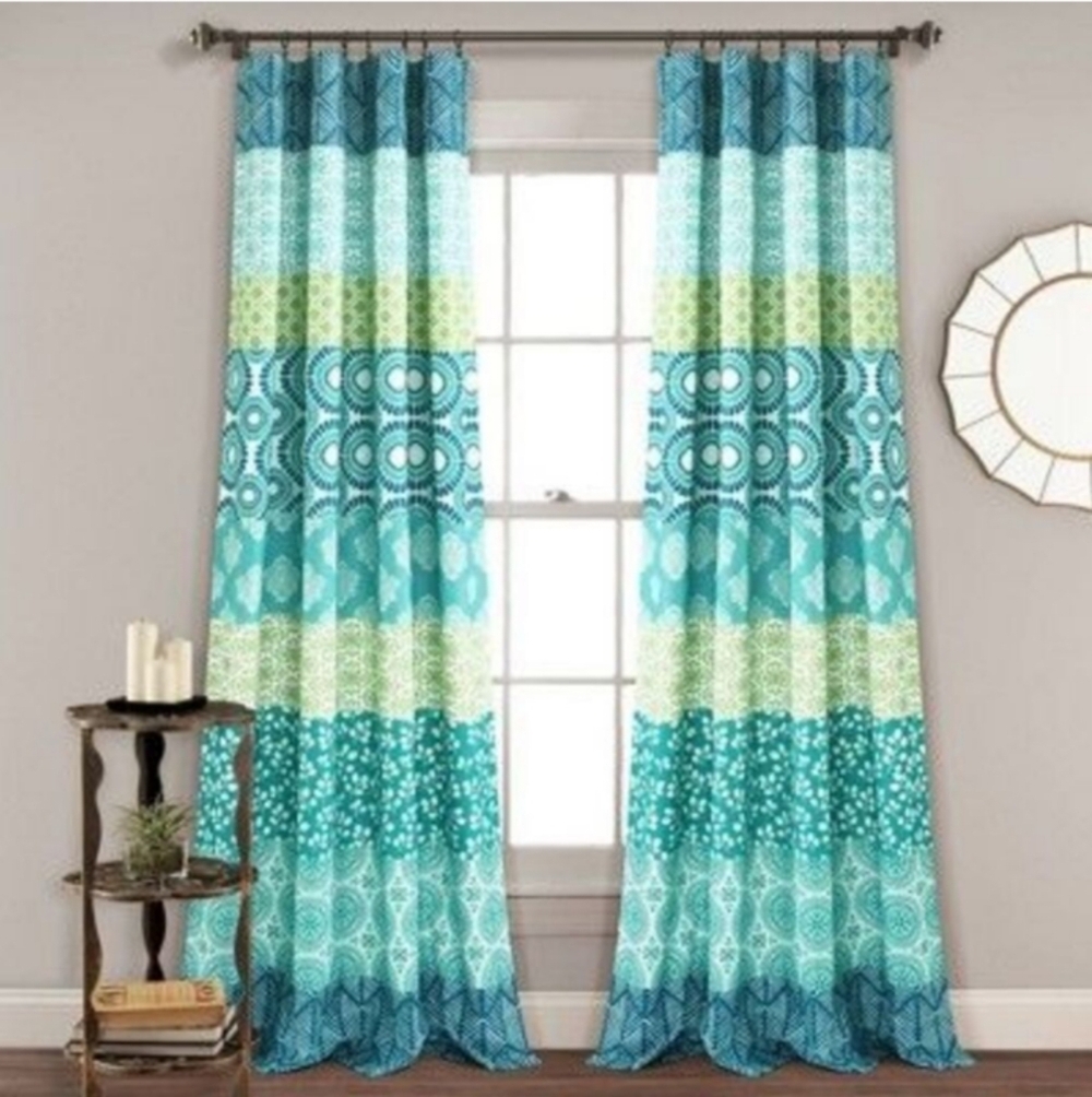 Set of 2 95"x52" Bohemian Stripe Window Curtain Panels Blue - Lush New